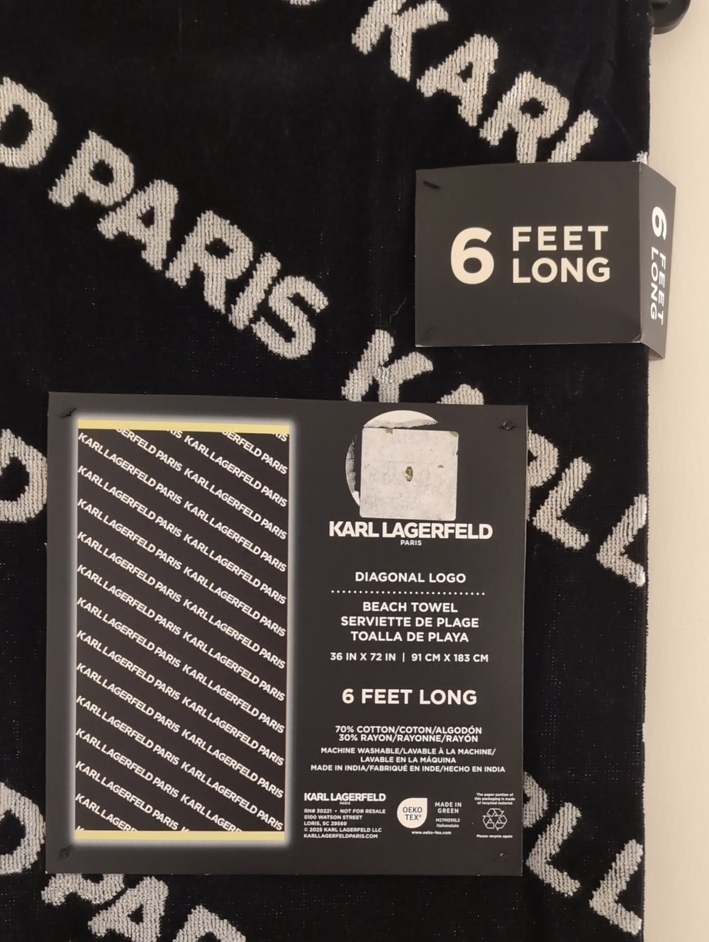 Beach Towel 6 Ft Karl Lagerfeld New - Picture 2 of 4